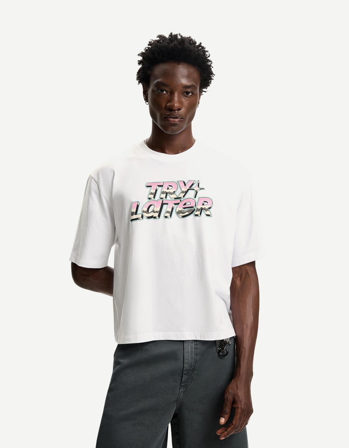 Short sleeve cropped T-shirt with print