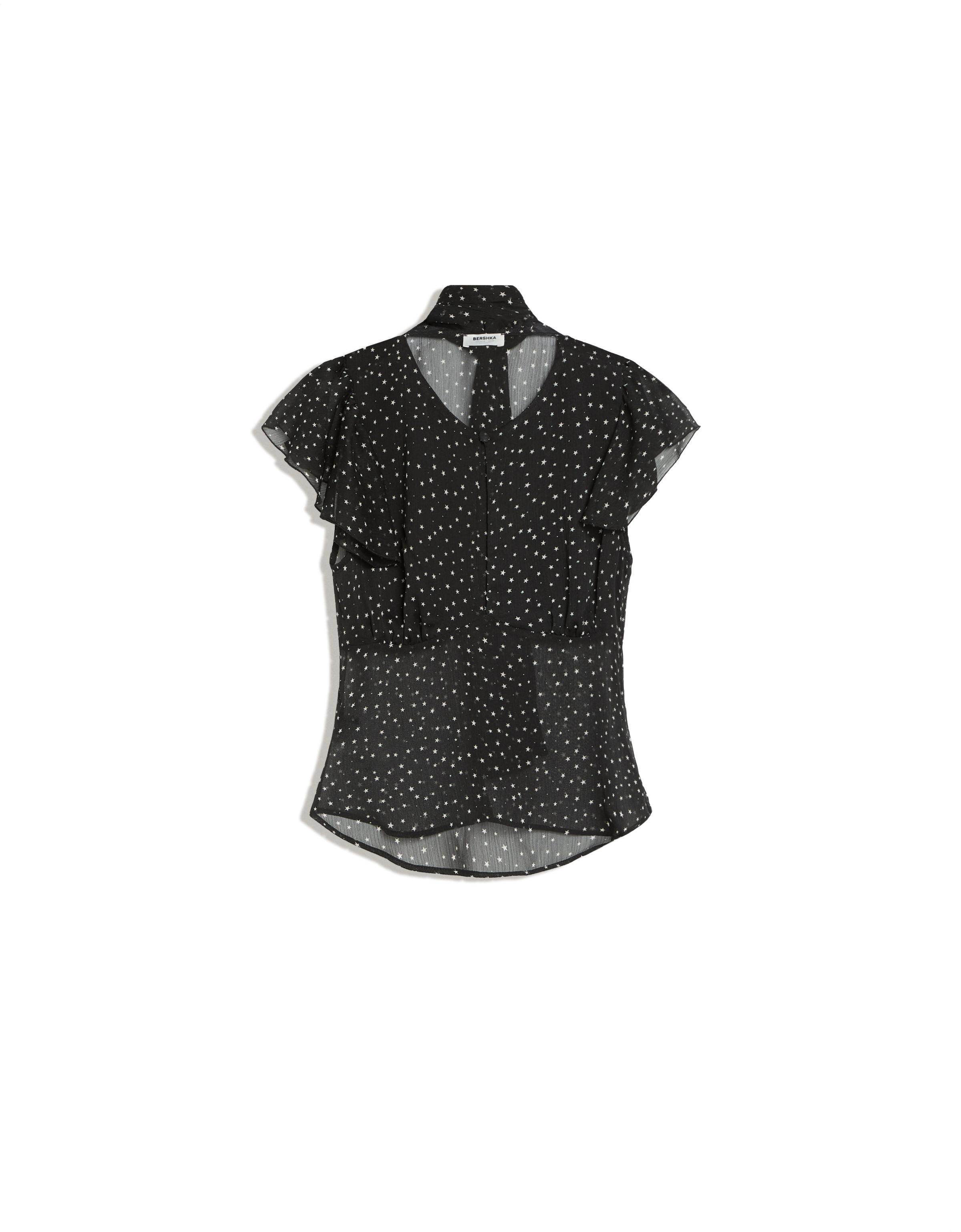 Fitted short sleeve ruffled shirt — Black
