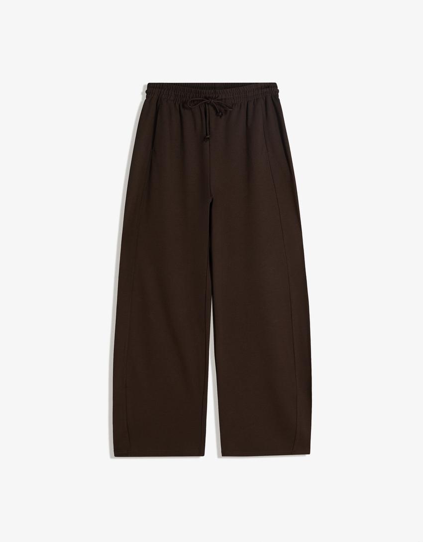 Plush barrel trousers-Brown