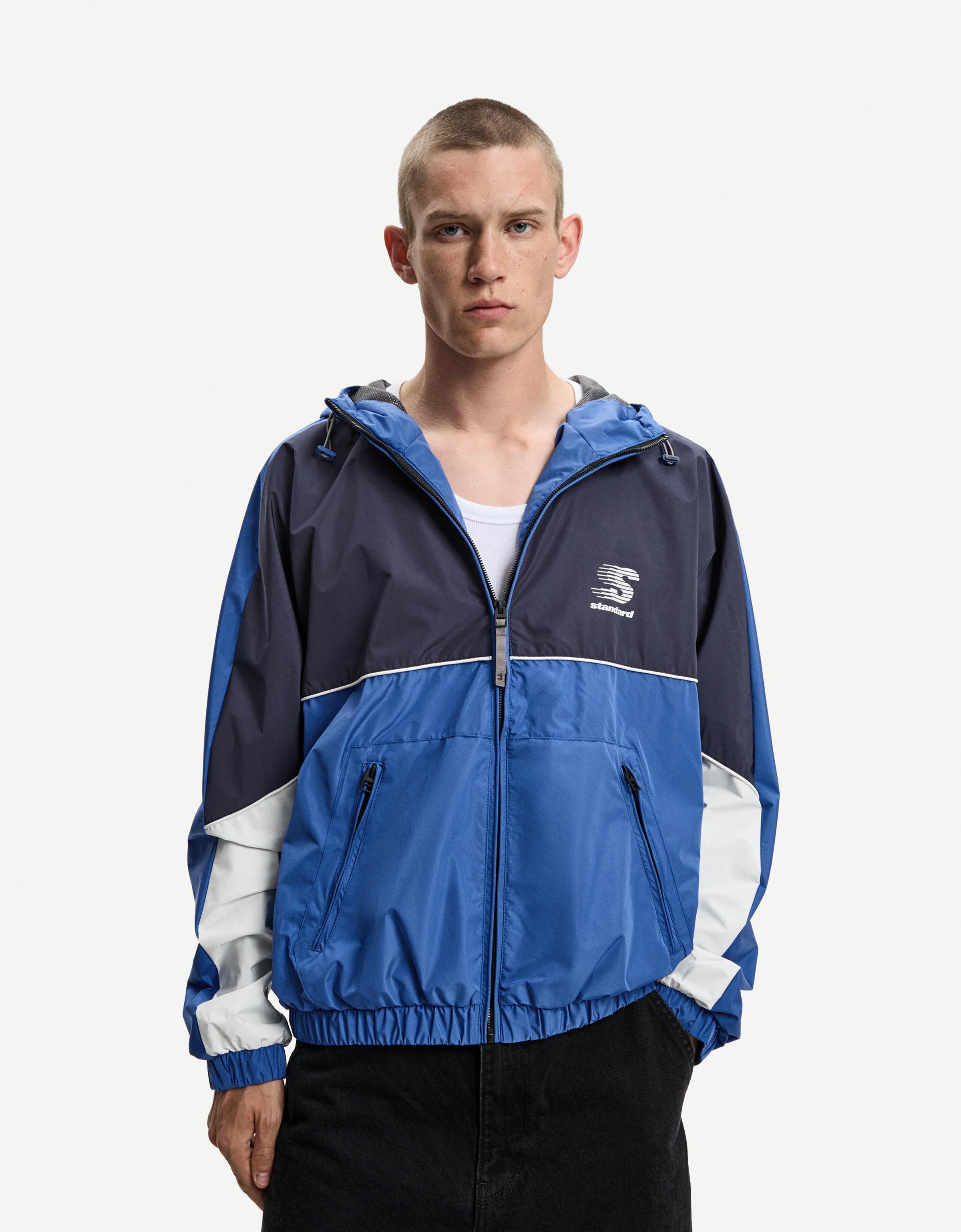 Bershka Leichte Color-Block-Jacke Mit Kapuze Herren Xl Blau