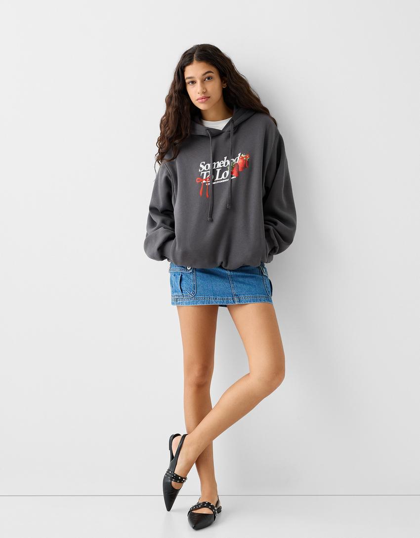 Printed hoodie-Grey