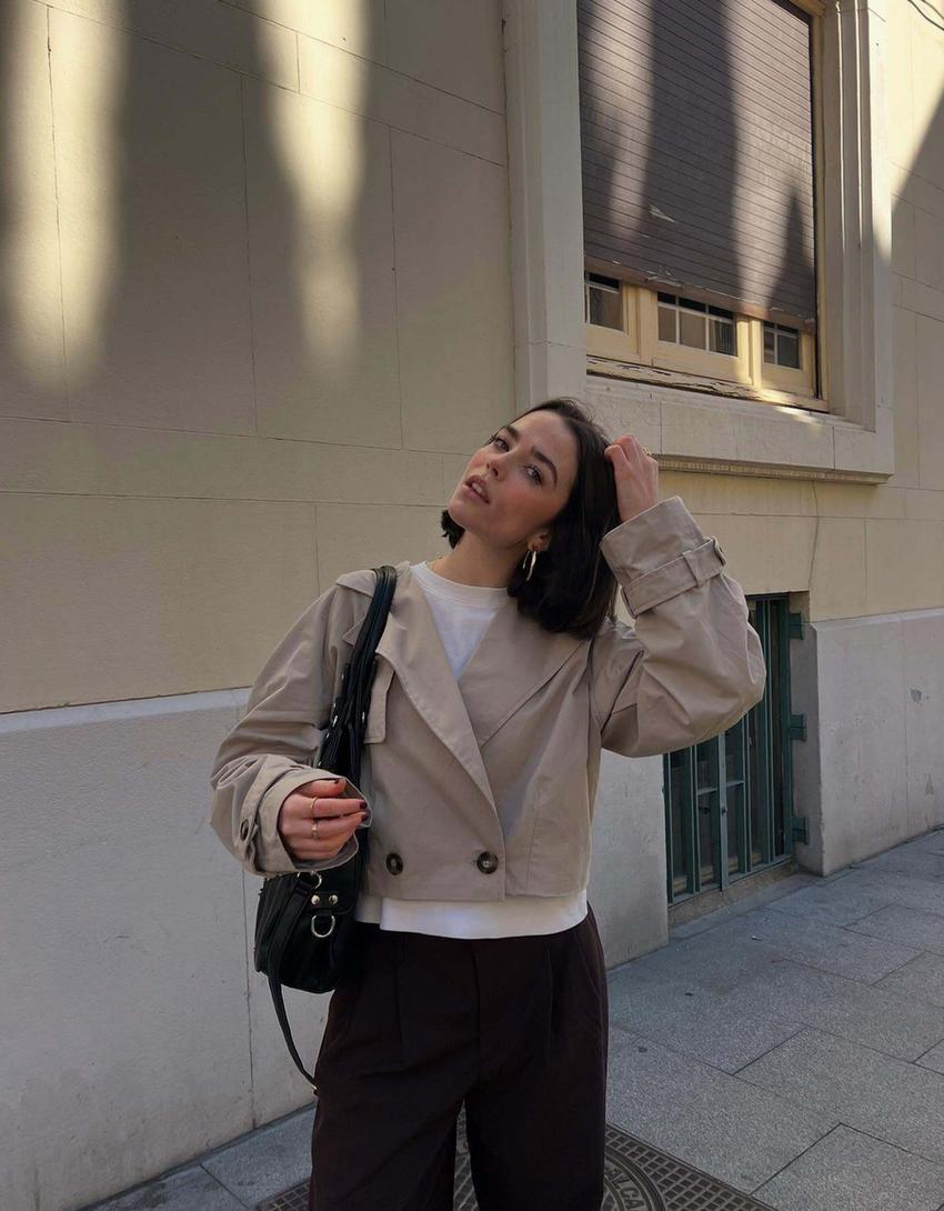 Cropped trench coat-Sand-1