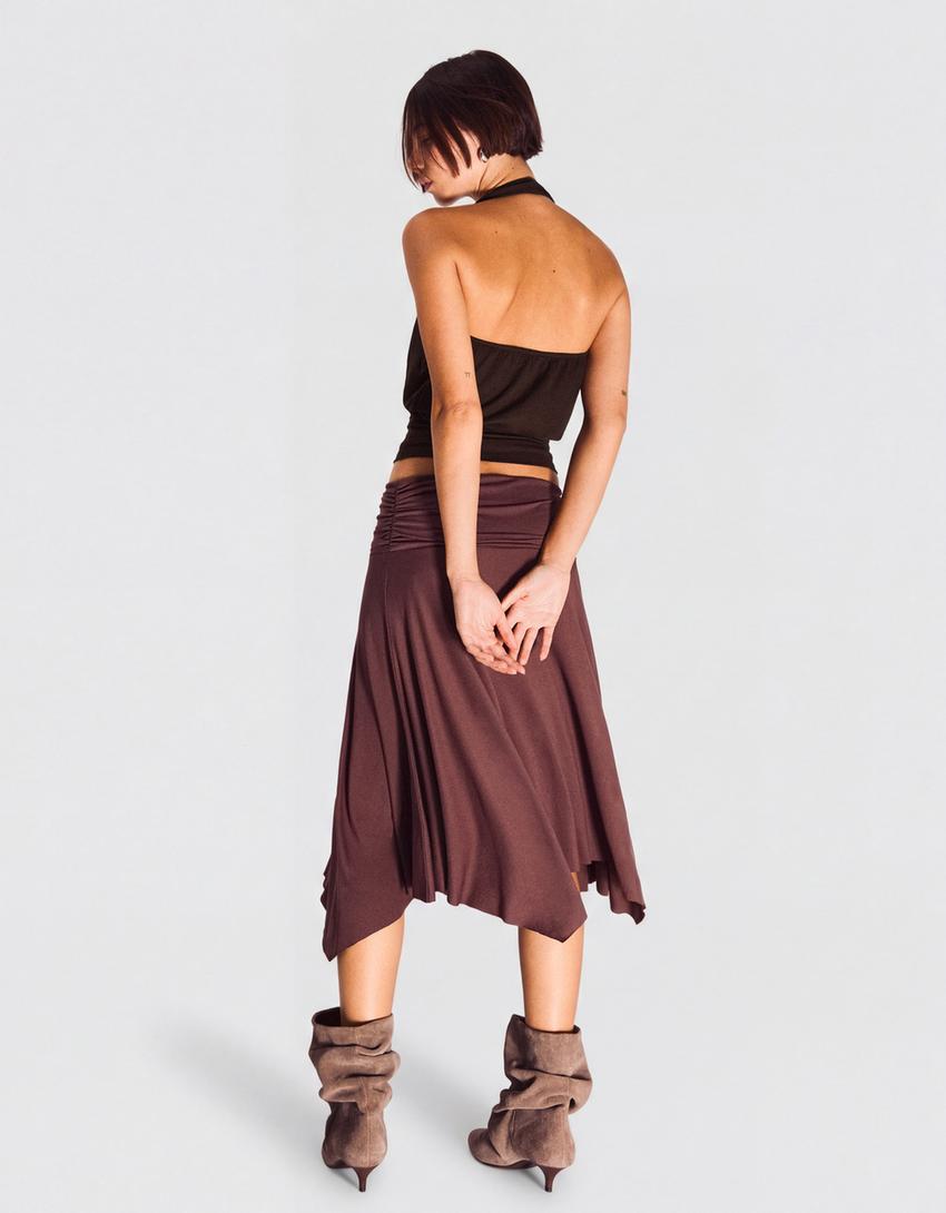 Asymmetric short sleeve T-shirt-Brown