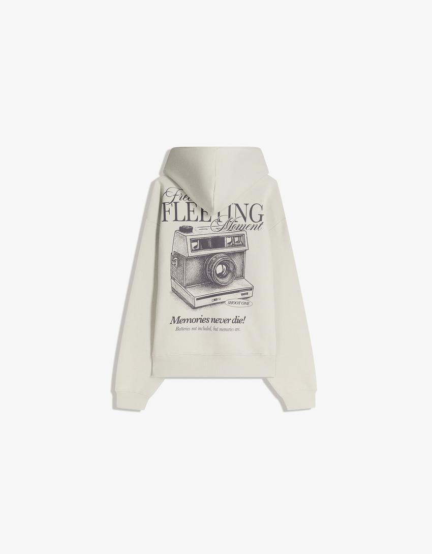 Kapuzenpullover mit Print-Steinfarbe