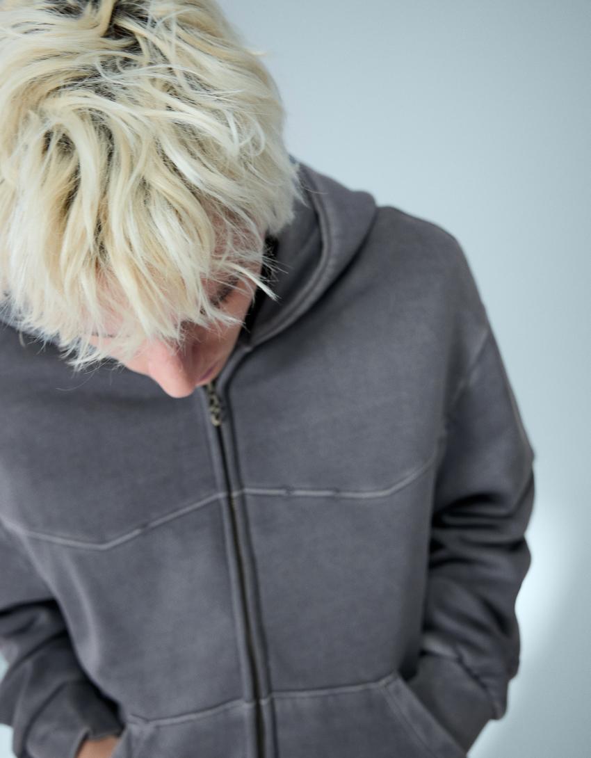 Boxy crop zip-up sweatshirt-Grey