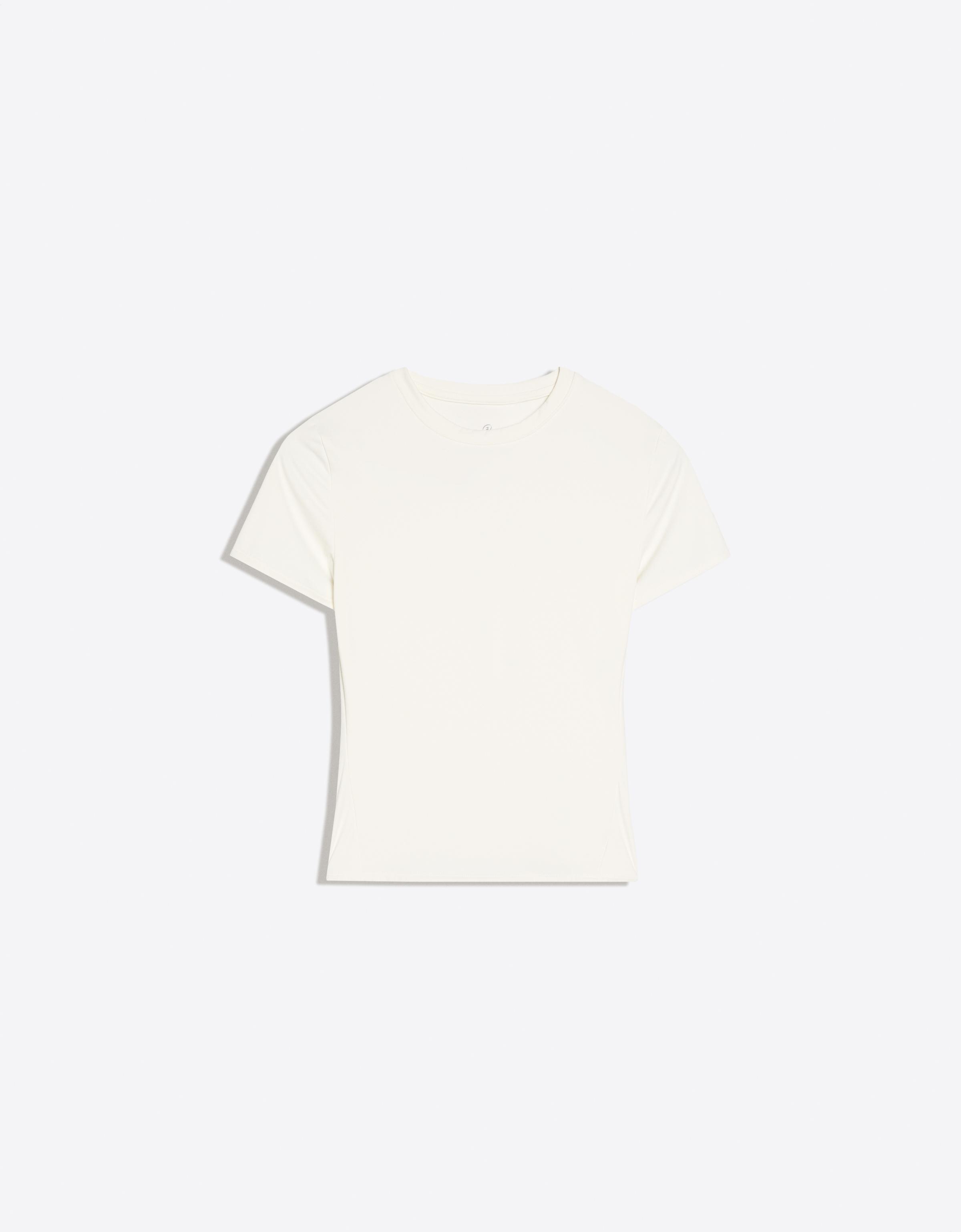 Bershka Camiseta Manga Corta Técnica Mujer Avena