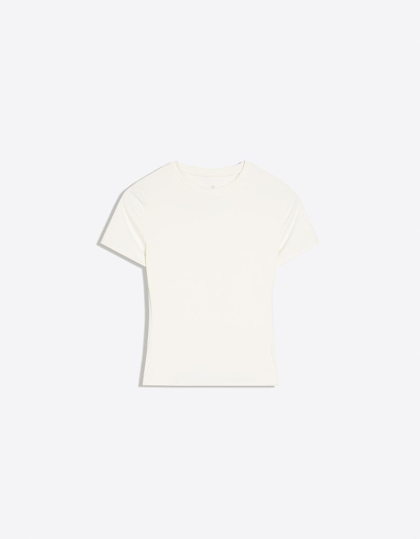 T-Shirt mit kurzen Ärmeln aus Funktionsstoff, atmungsaktiv & schnelltrocknend-Haferbeige