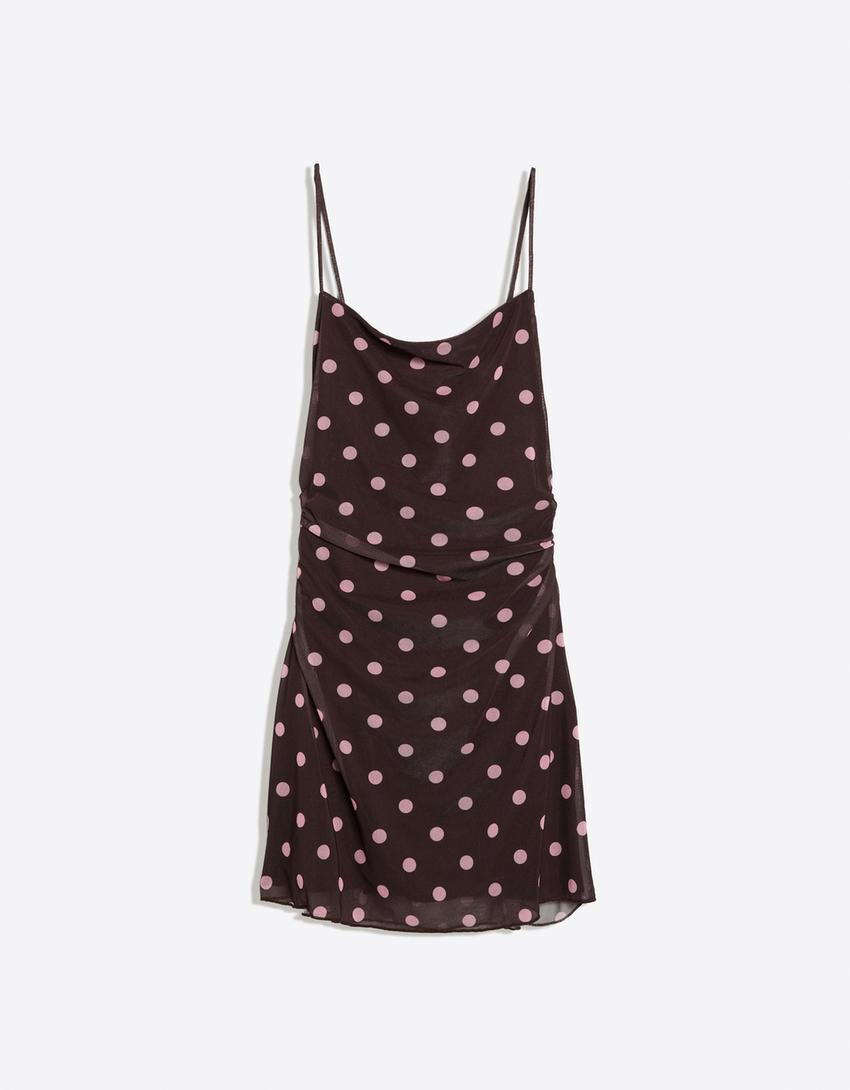 Vestido mini tirantes tul-Marrón