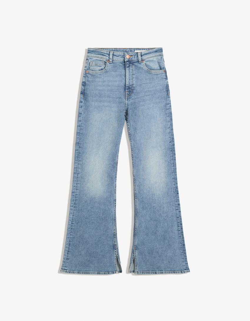 Schlagjeans mit Schlitz-Ausgewaschenes Blau-3