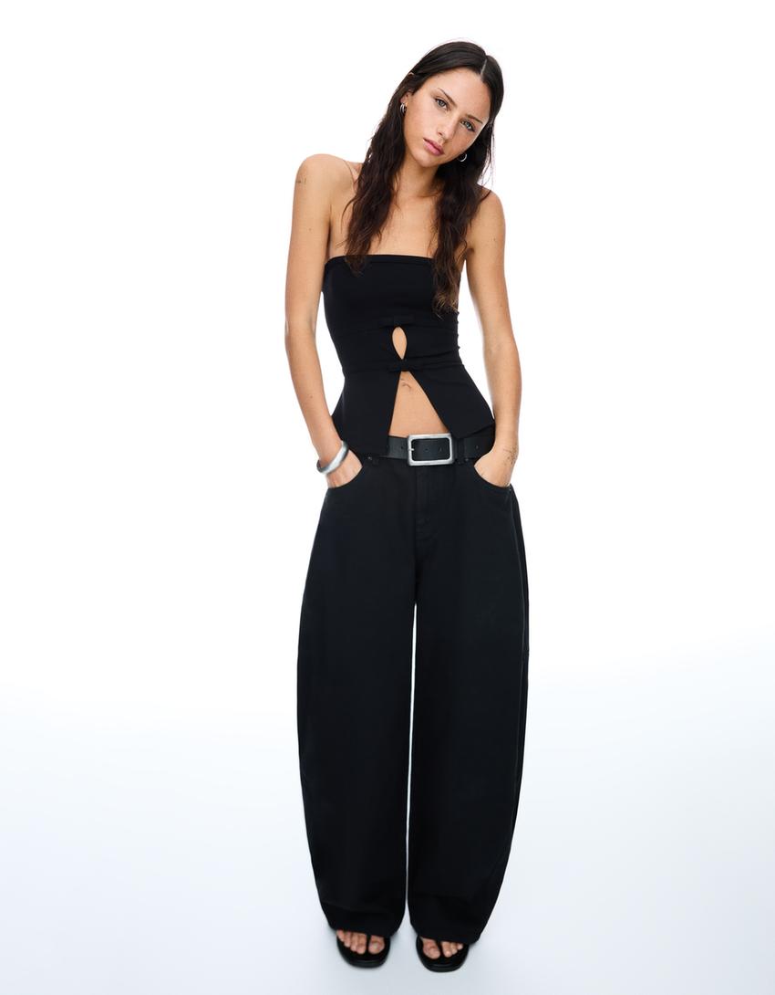 Bandeau top with bows-Black-2