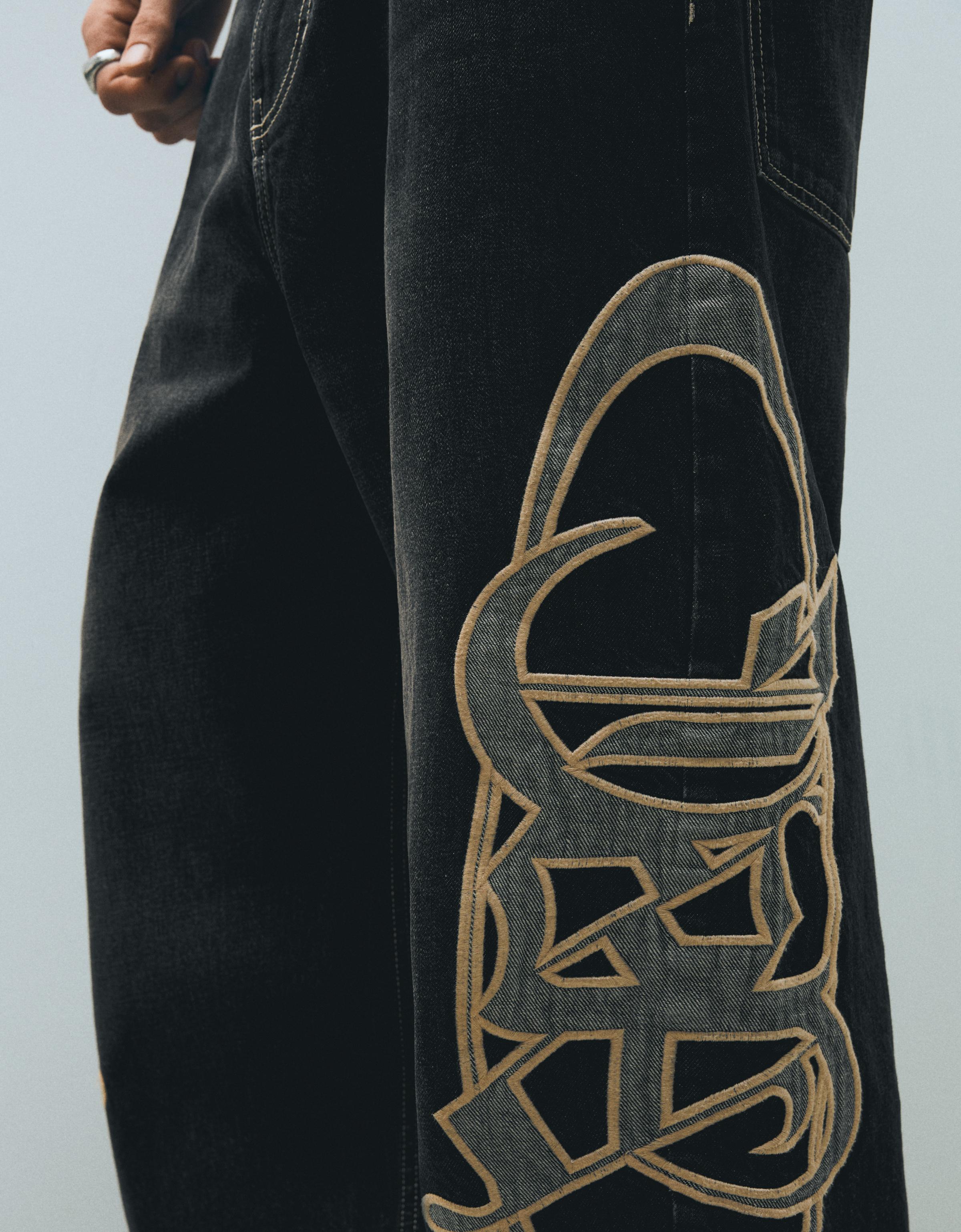 Super baggy jeans with side patches — Black