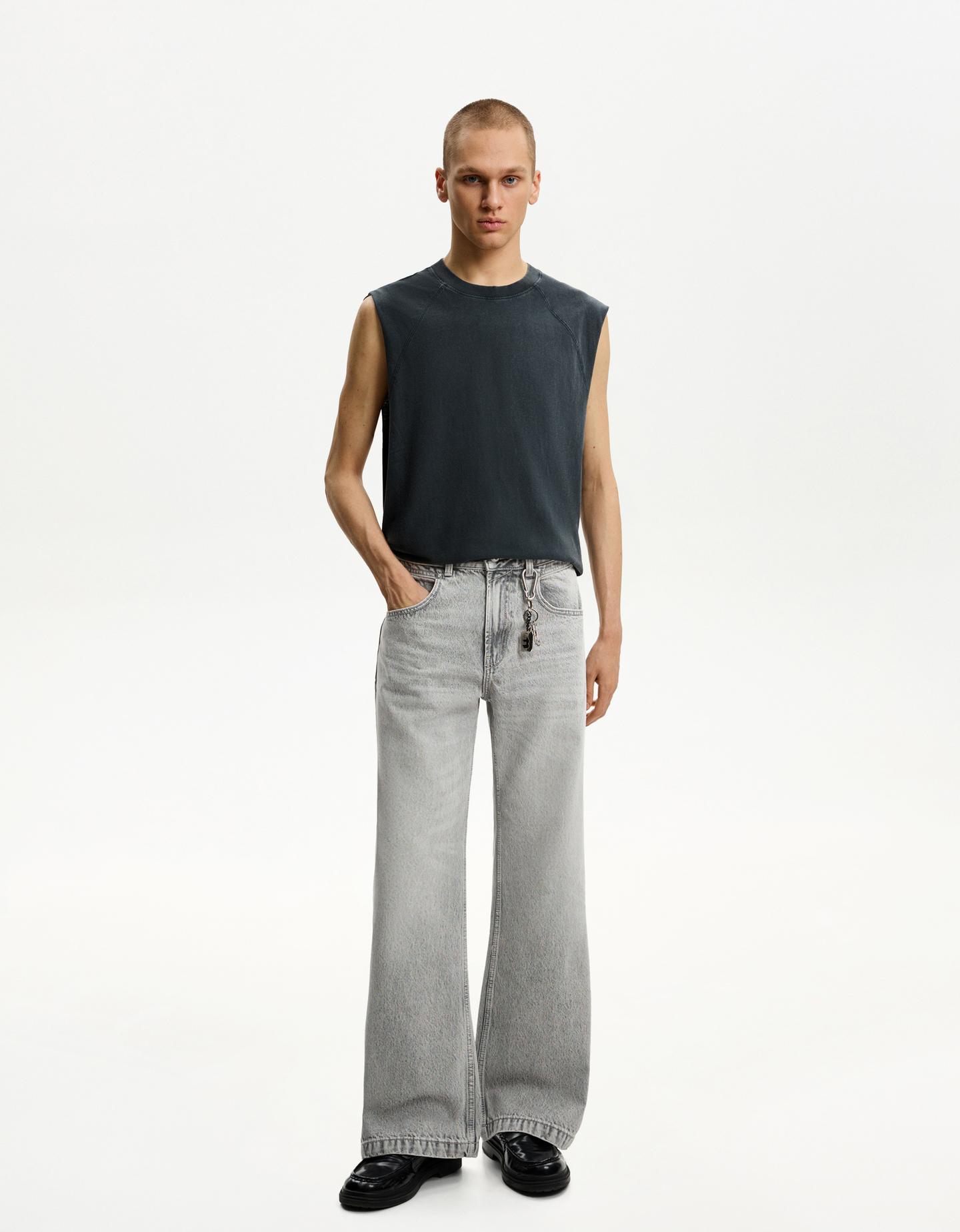 Bershka Jeans Flare Hombre 44 Gris