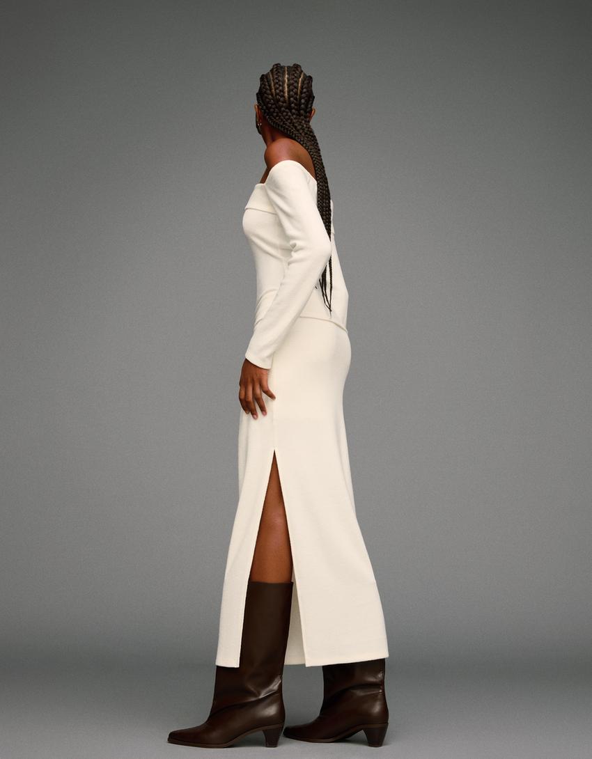 Soft knit midi skirt-Cream