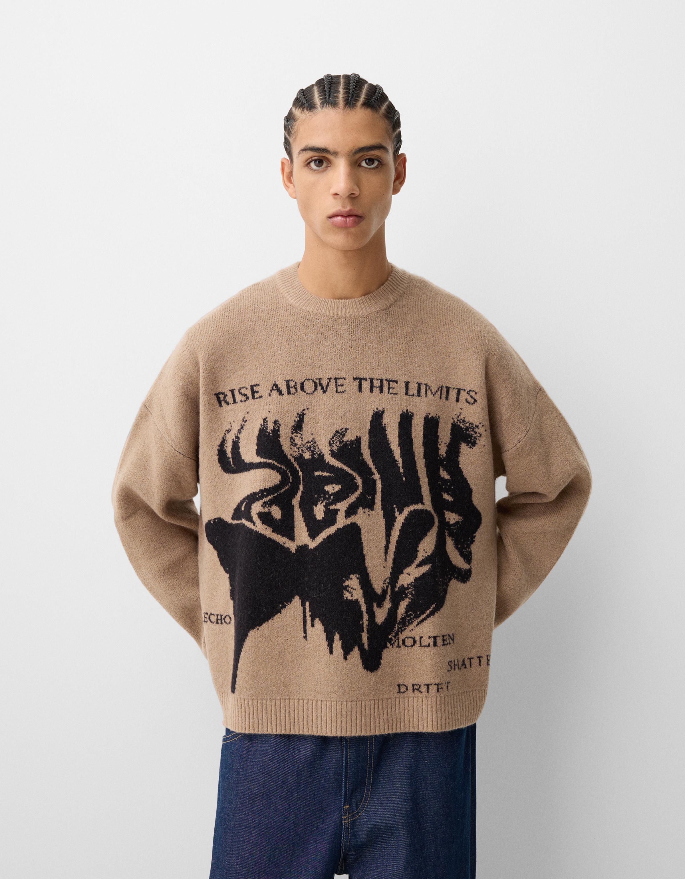 Bershka Pullover Aus Jacquard Mit Print Herren Xl Camel