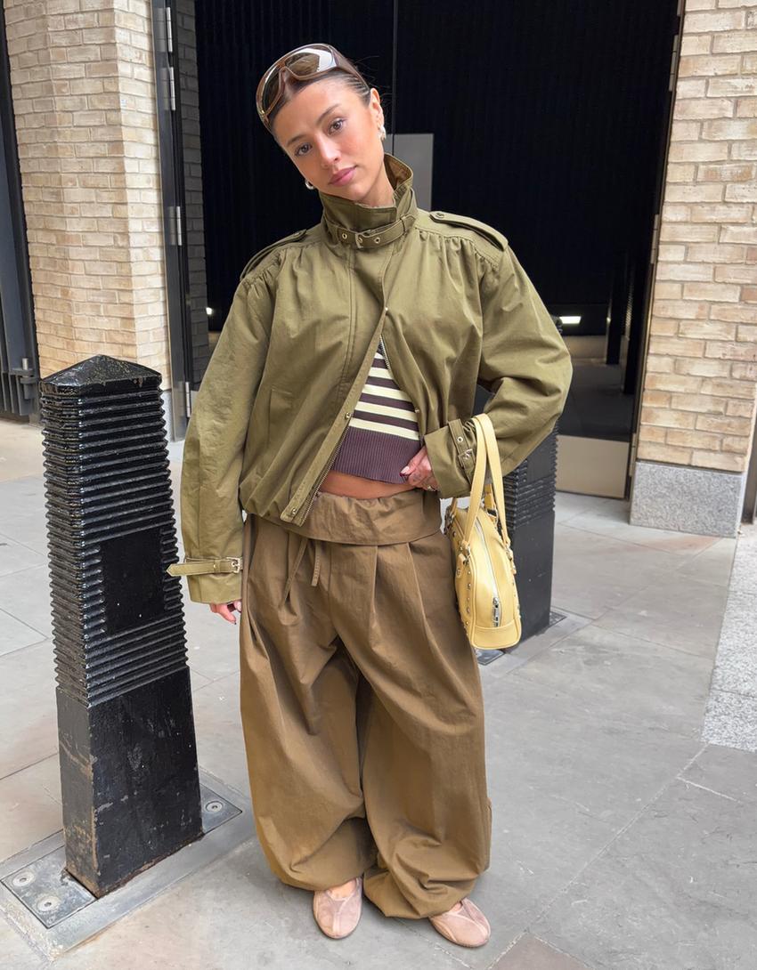 Jacket with ruched buckles-Khaki