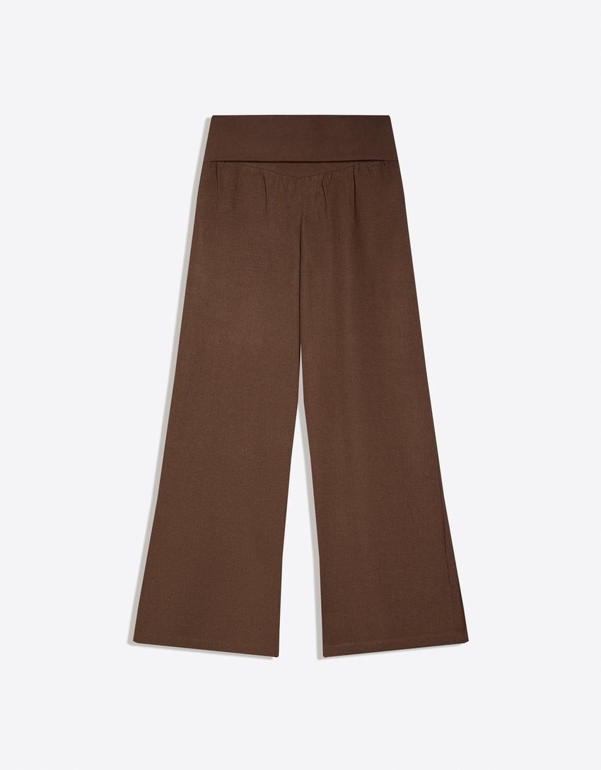 Turn-up waist trousers-Brown