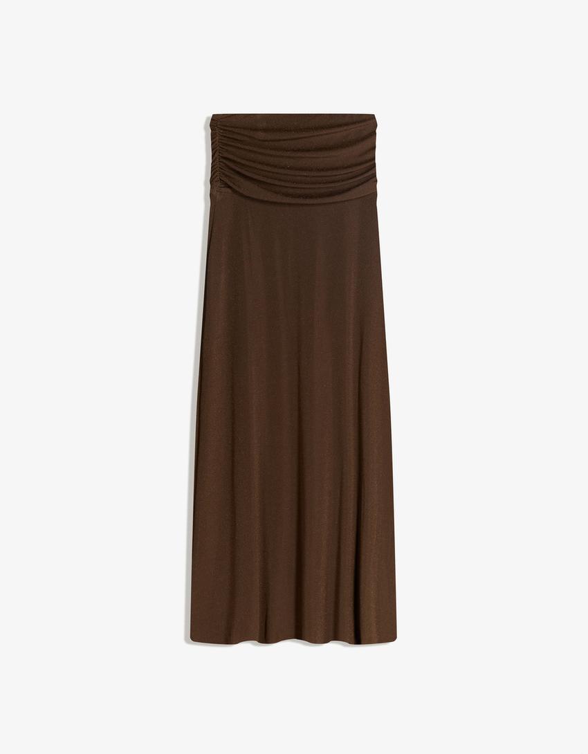 Textured shimmery midi skirt-Brown