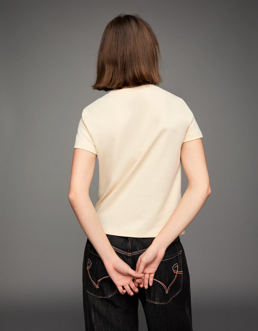 Heavy cotton kamiseta mahuka-motza-Beixa