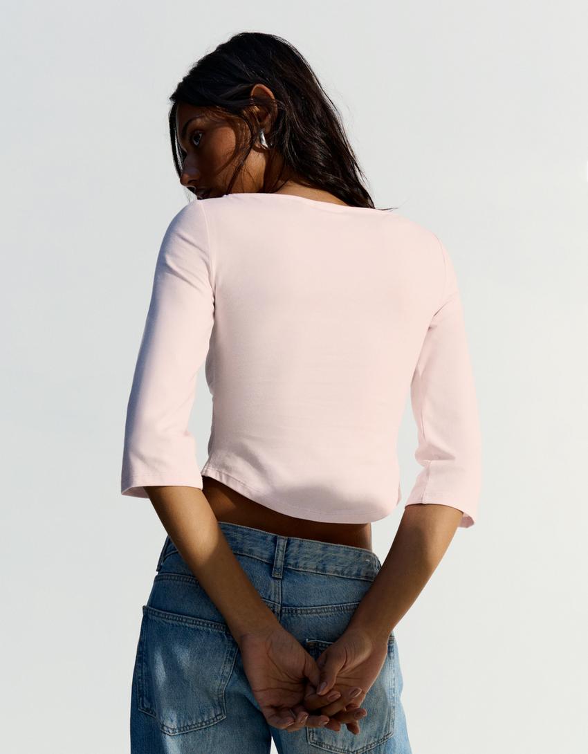 Camiseta cuello barco-Rosa