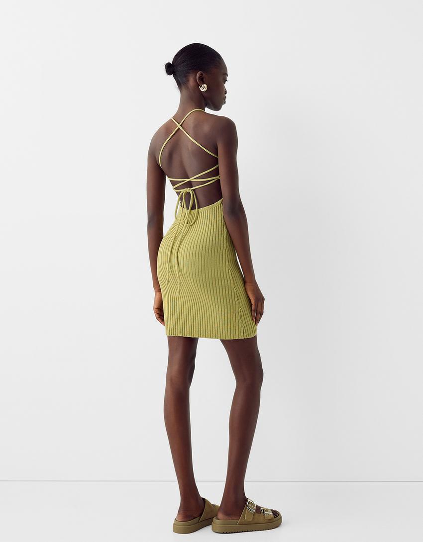 Robe rustique dos nu-Vert-1