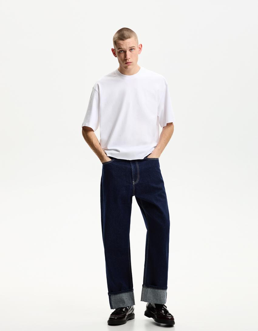 Baggy jeans with turn-up hems Jeans Men Bershka