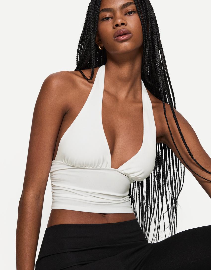 Gathered halter top-Cream