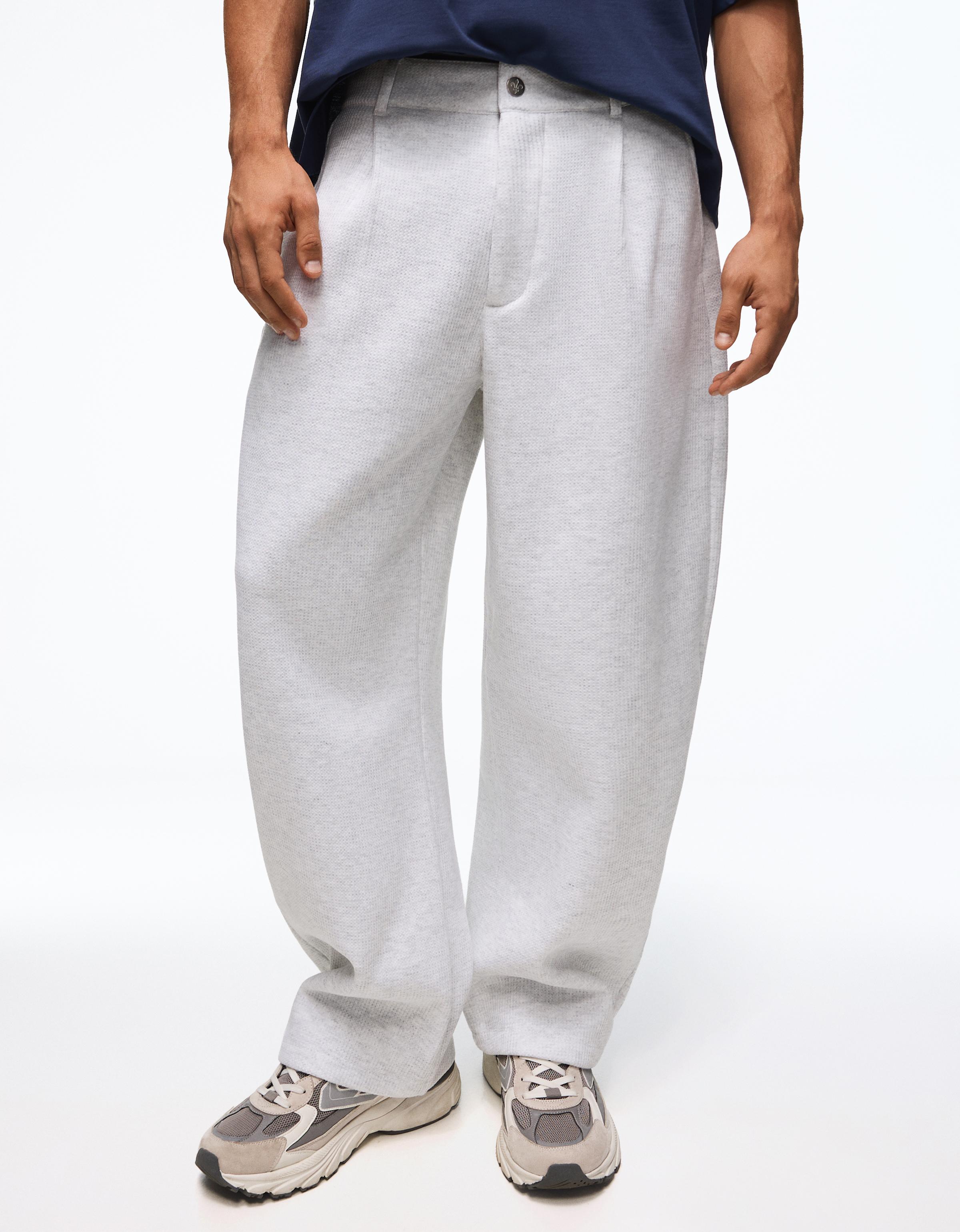 Embroidered waffle-knit balloon trousers — Grey