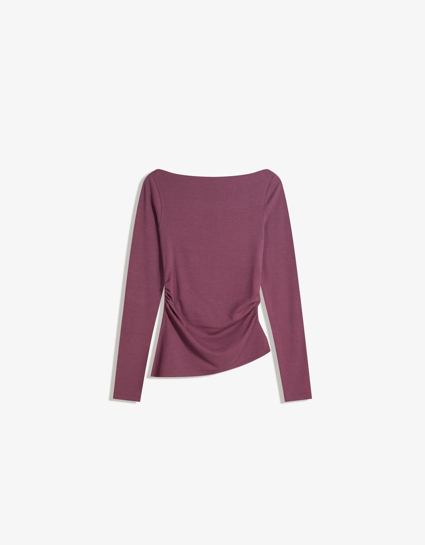 Langærmet, asymmetrisk T-shirt-Violet-3