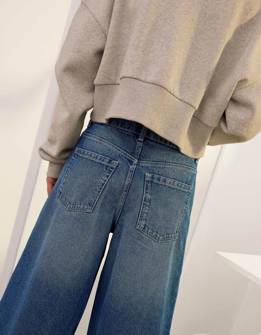 Baggy denim Bermuda shorts-Blue