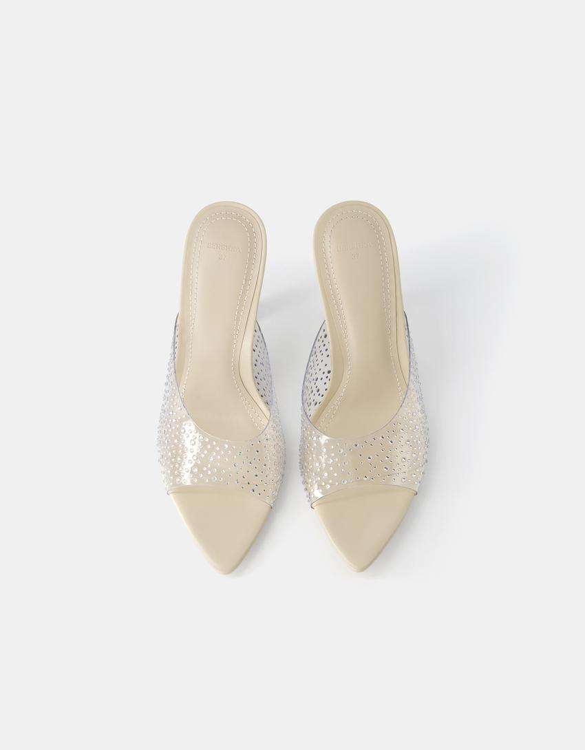 Vinyl heeled mules with rhinestones-Transparent-3