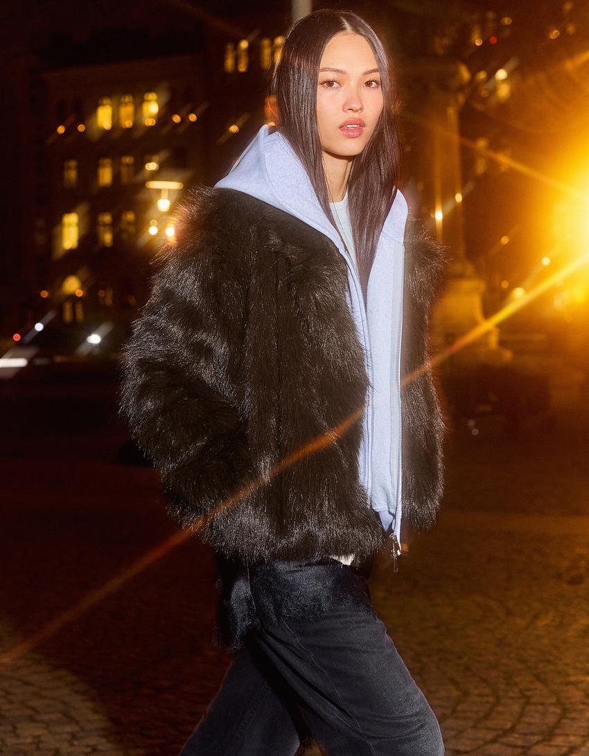 Cazadora efecto pelo-Marrón