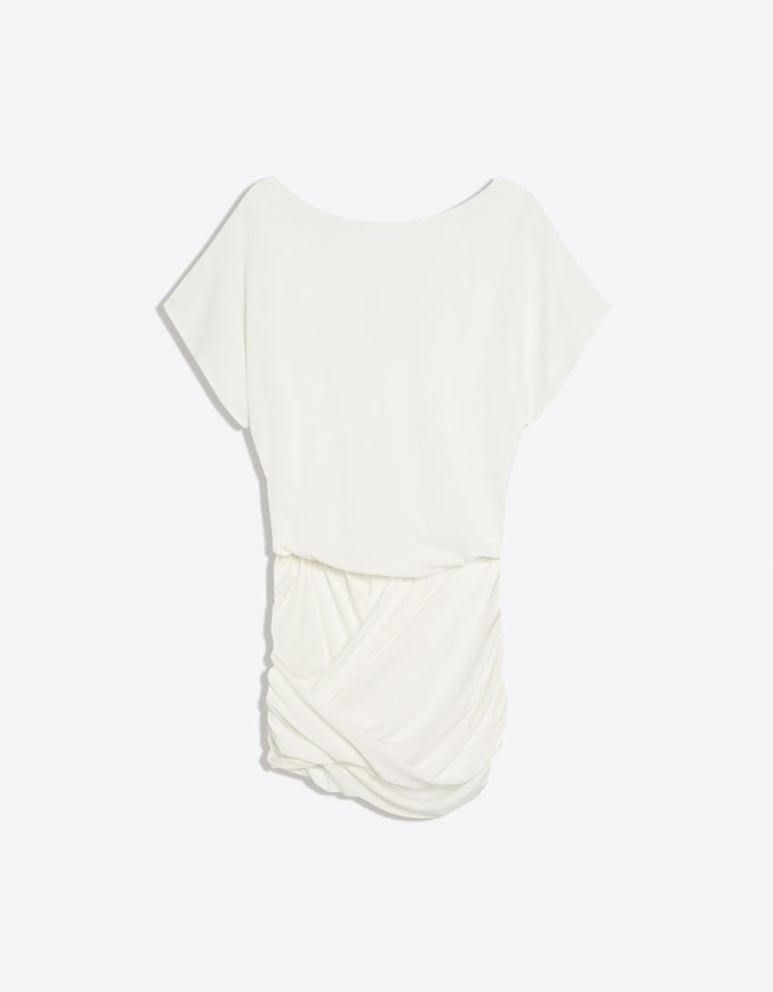 Vestido espalda abierta falda drapeada-Crudo