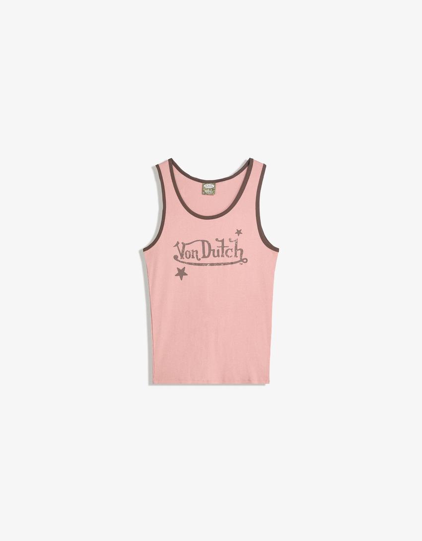 Camiseta Von Dutch tirantes rib print-Rosa