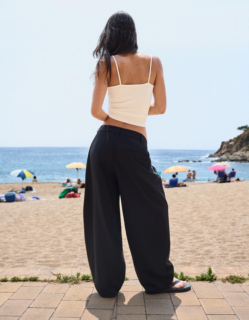 Tailored Hose mit überkreuzter Taille-Schwarz-1