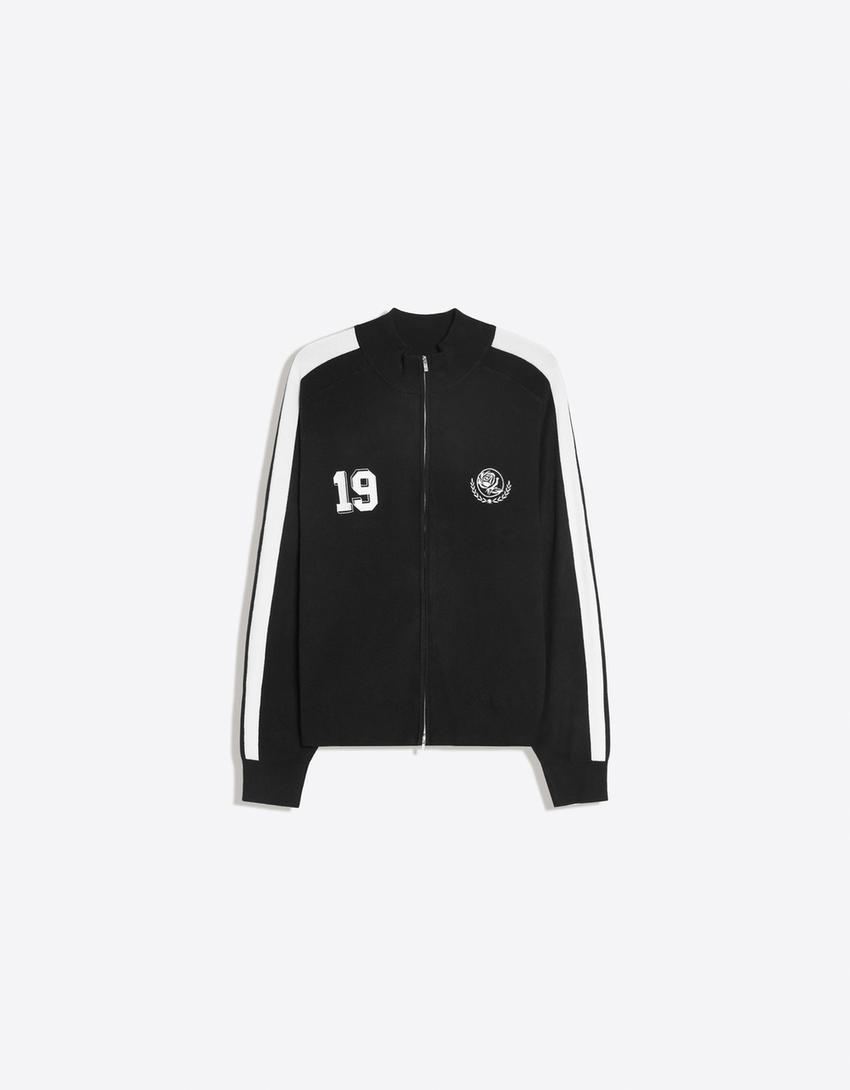 Embroidered zip-up jacket-Black