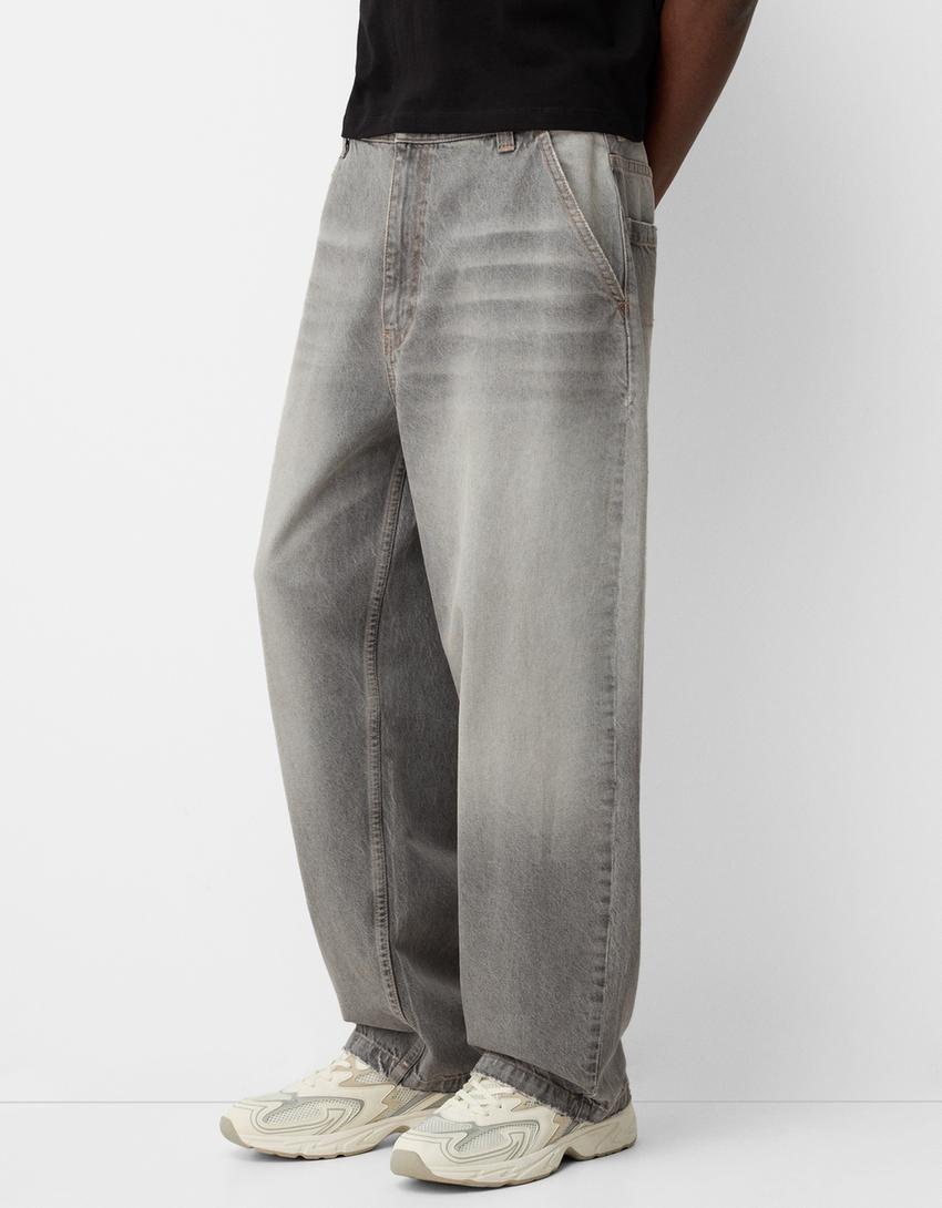 Faded-effect skater fit jeans-Grey