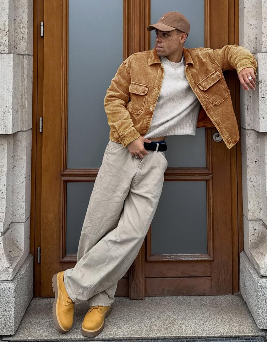 Blusão de bombazina boxy fit-Caramelo