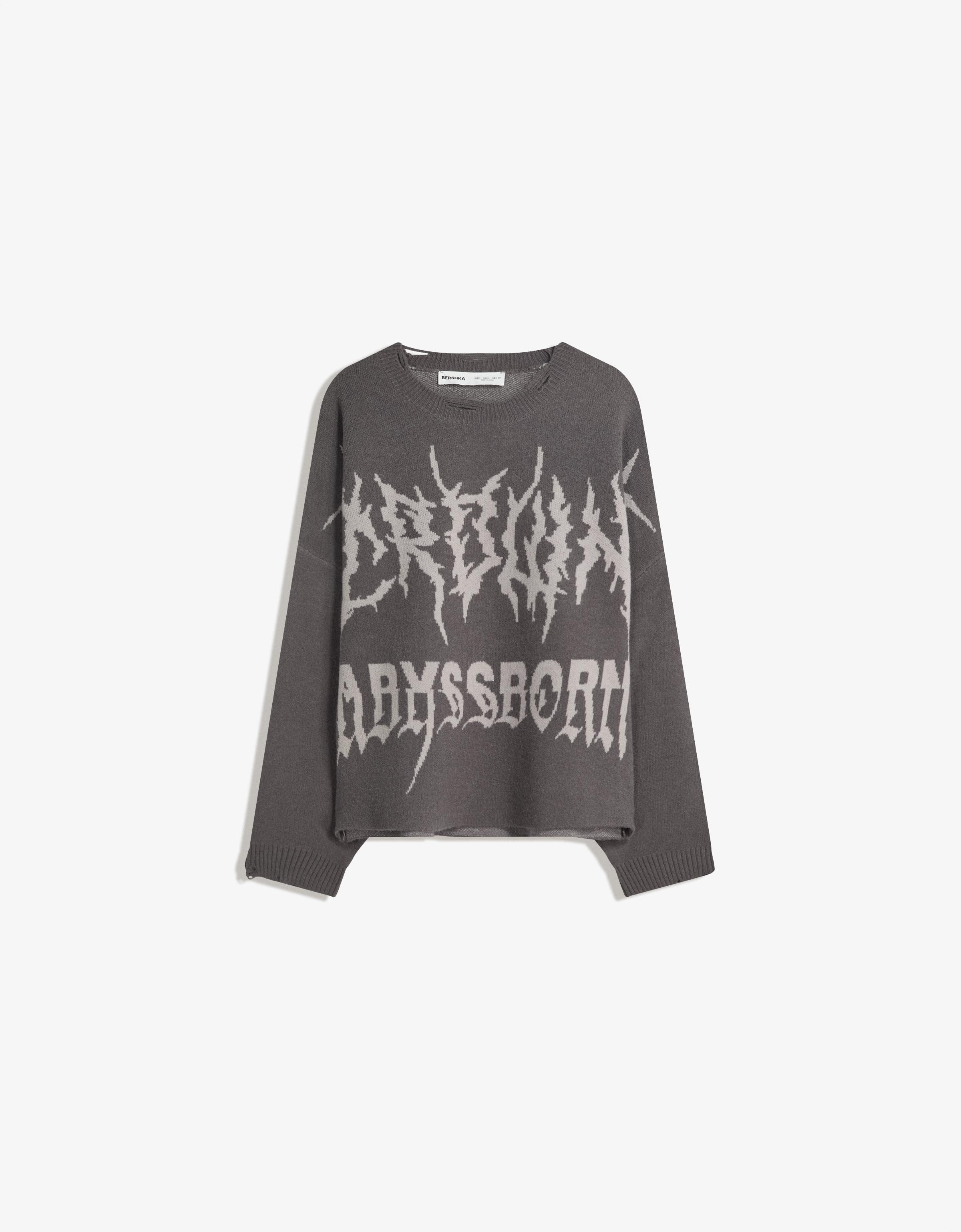 Bershka Jacquard-Cropped-Pullover Herren L Grau