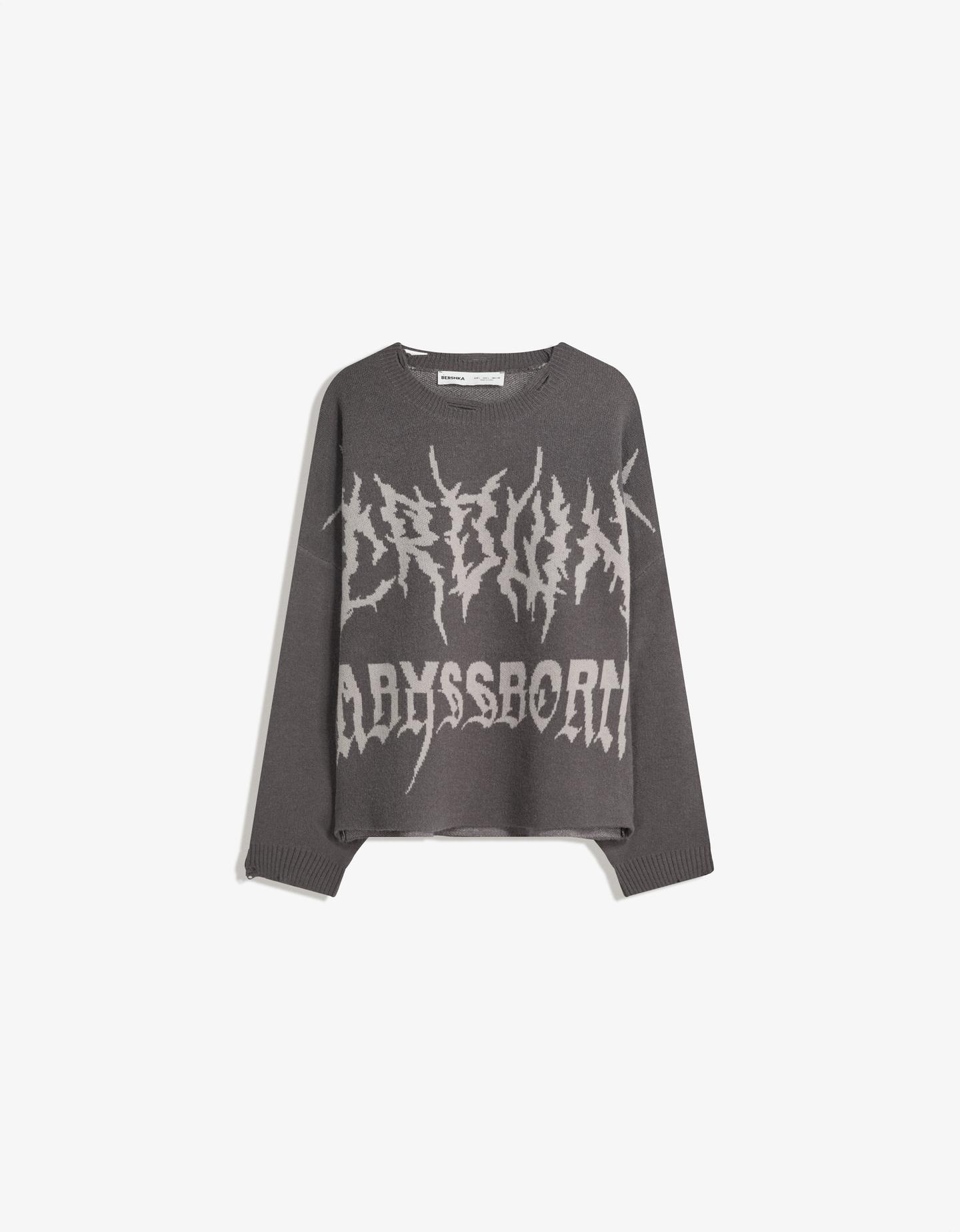 Bershka żakardowy krótki sweter szary