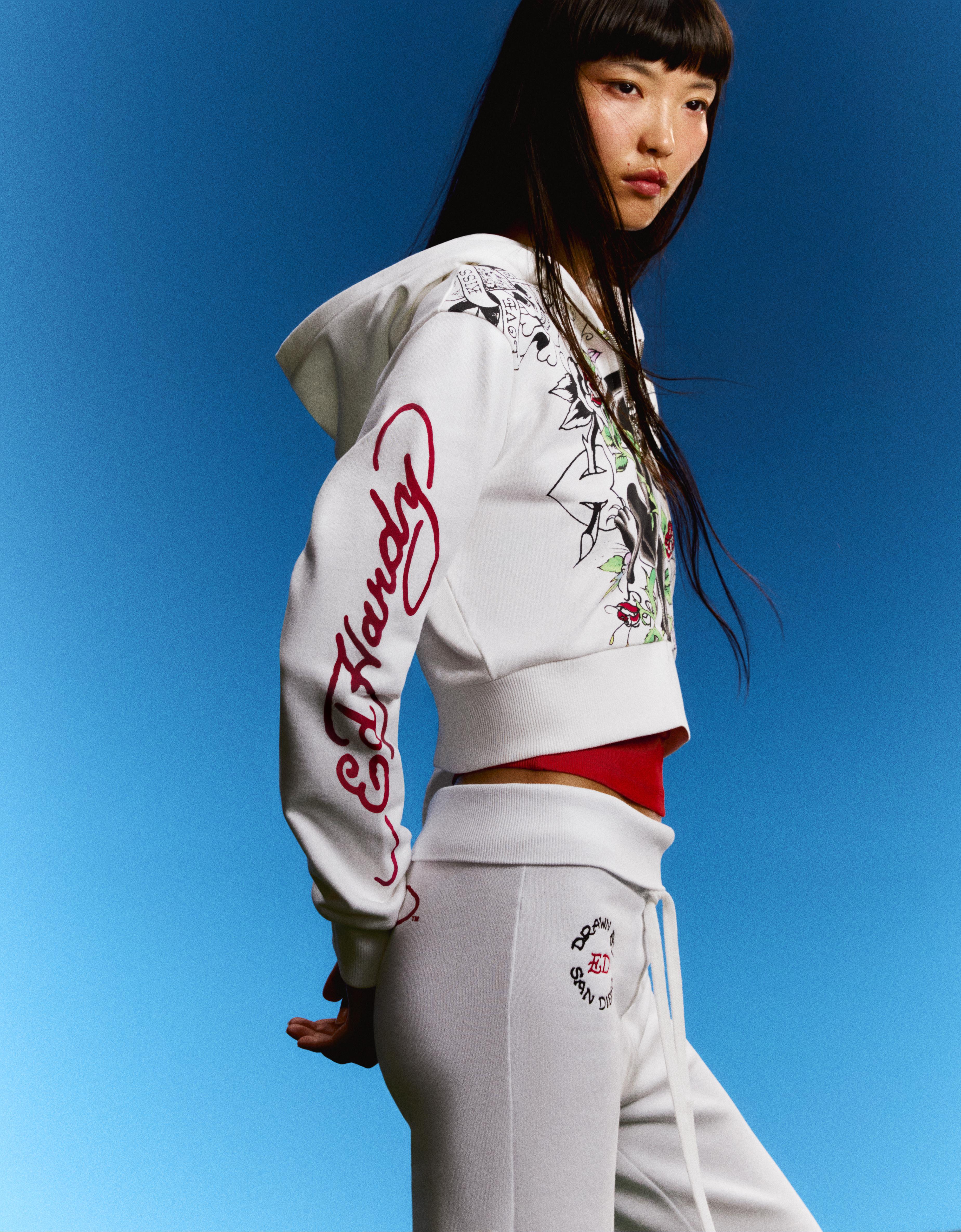 ED HARDY X BERSHKA printed hoodie — Off white