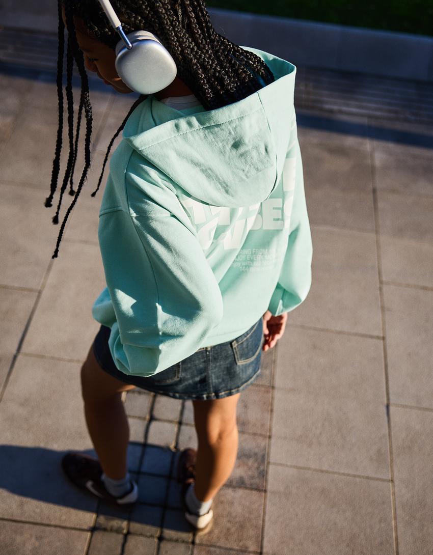 Sweatshirt capuz padrão-Turquesa