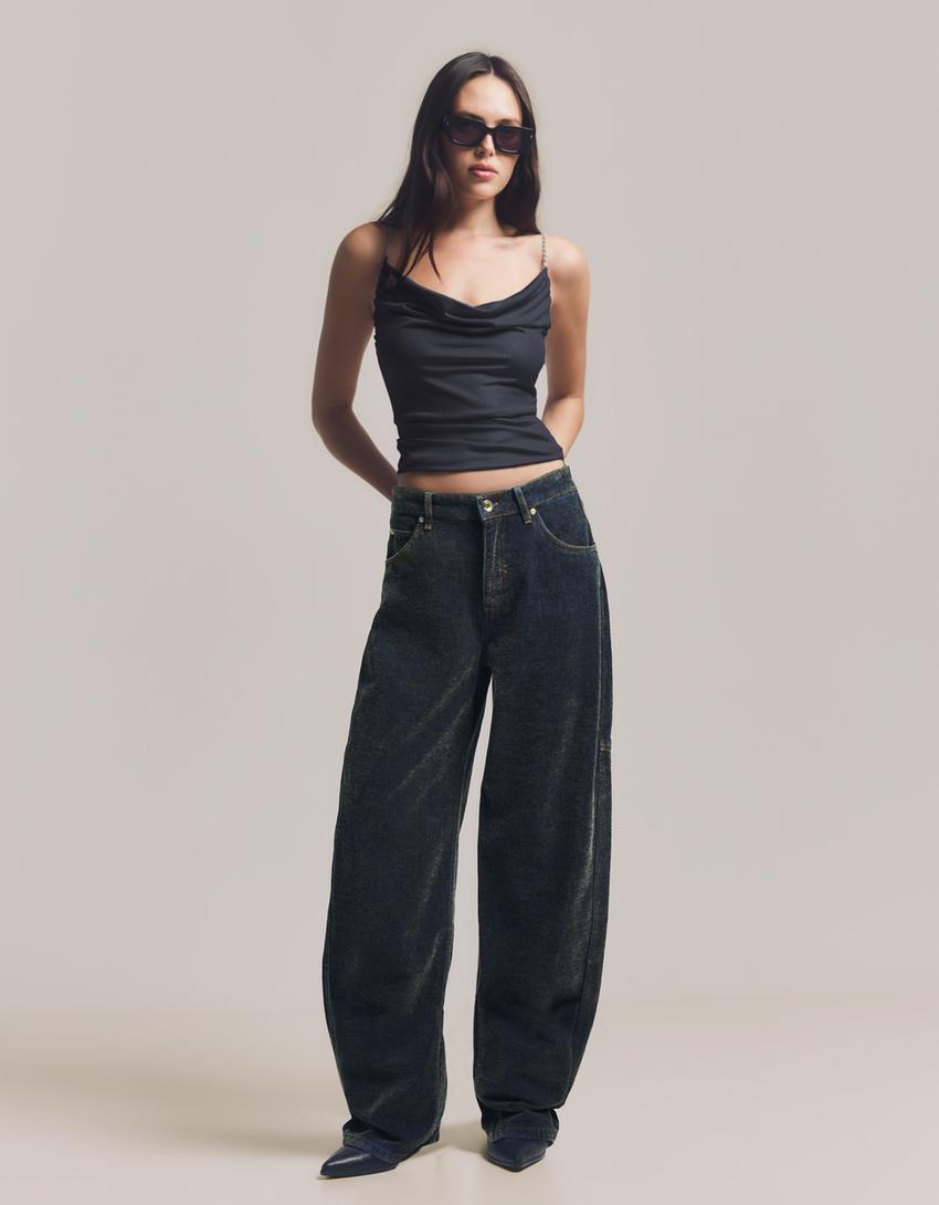 Barrel fit pantolon-Koyu mavi