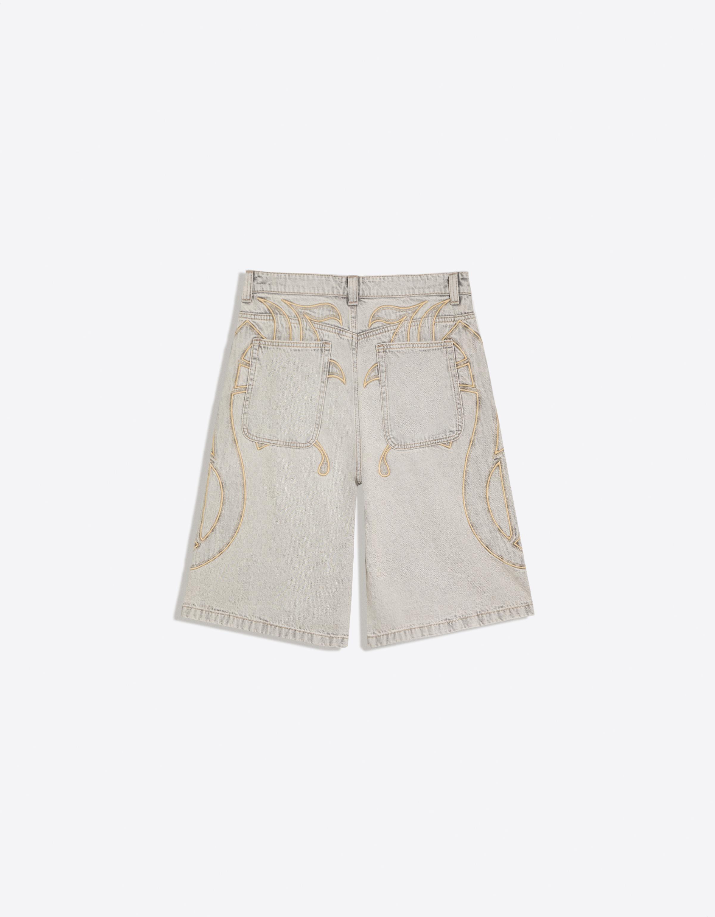 Denim Bermuda shorts with patches — Grey