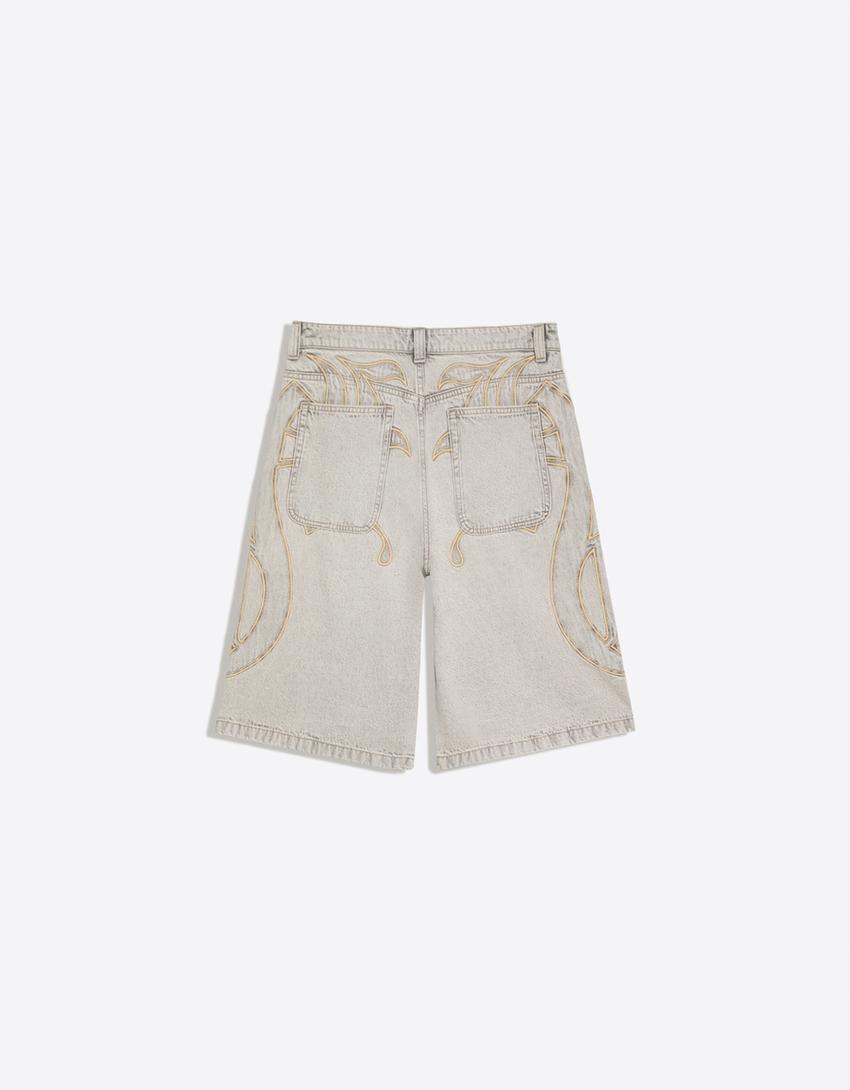 Denim shorts with patches-Grey