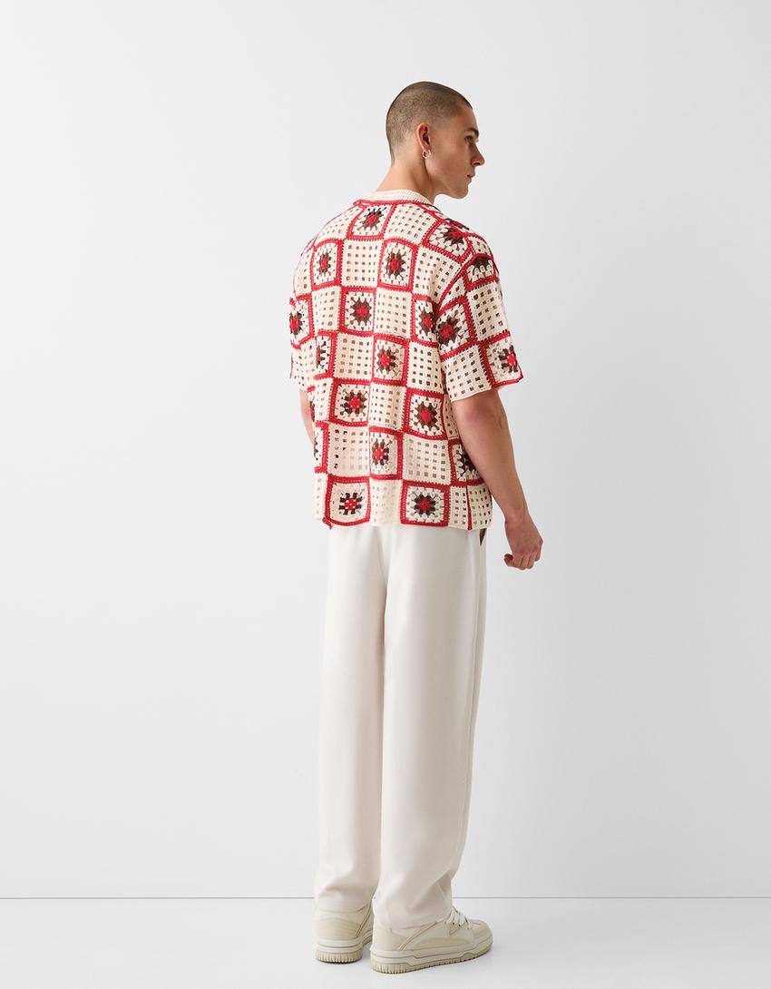 Chemise manches courtes crochet carreaux-Grenade-1