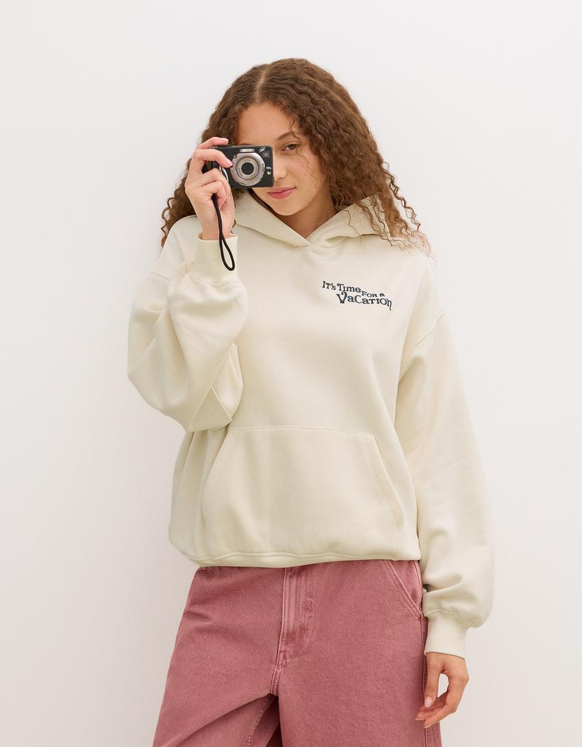 Hoodie met print-Gebroken Wit