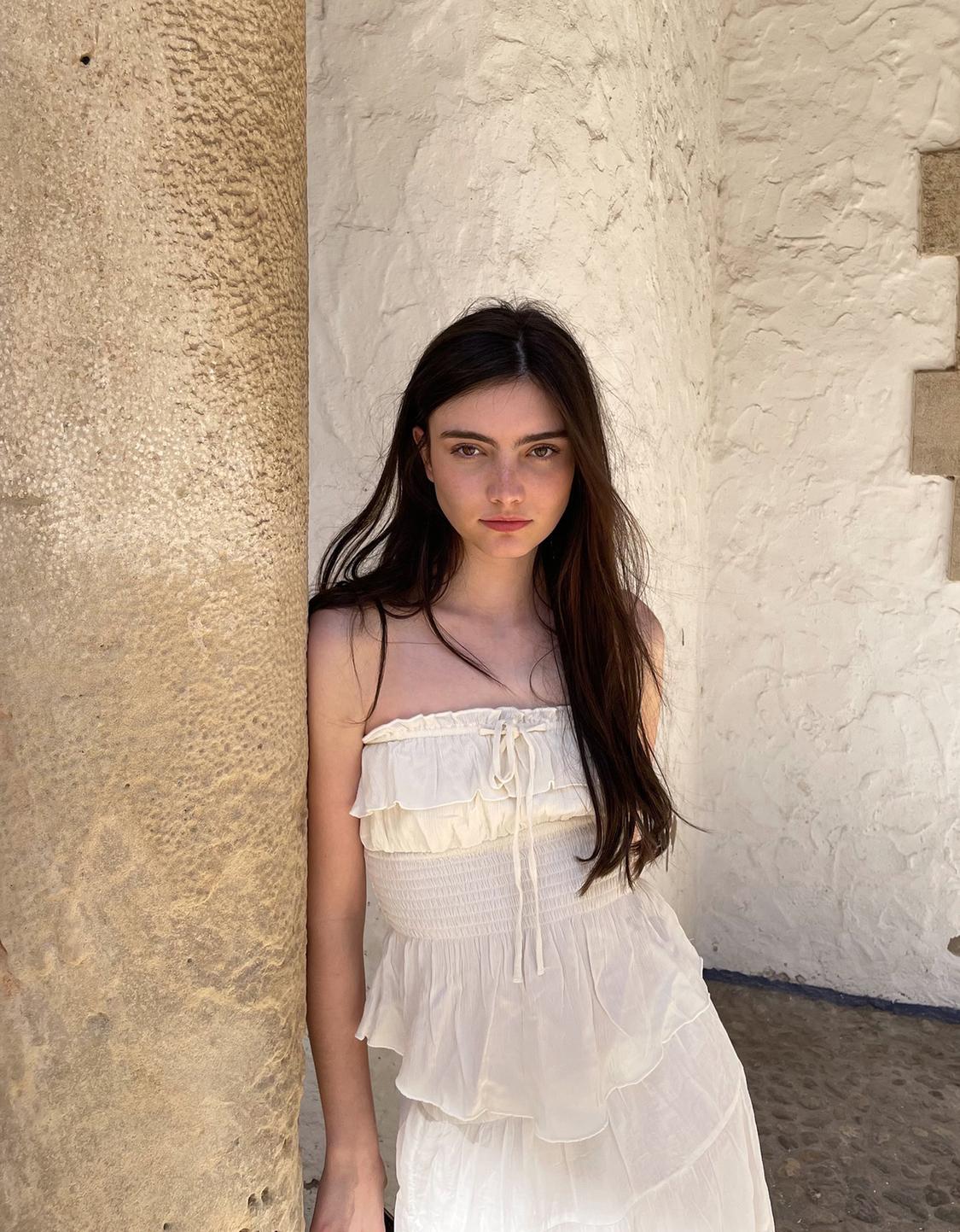 Textured bandeau top with ruffle
