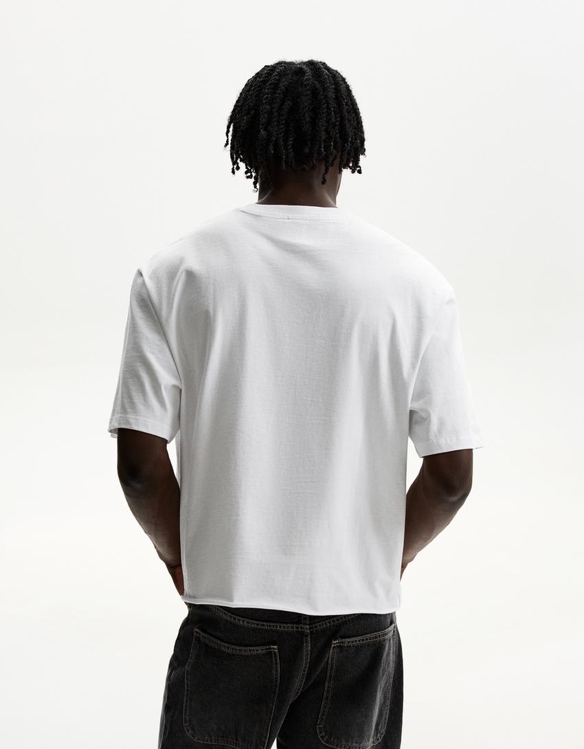 T-shirt cropped à manches courtes-Blanc