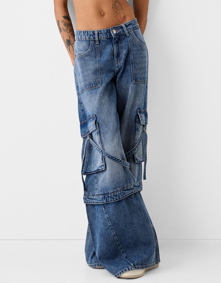 Baggy cargo jeans-Light blue-1