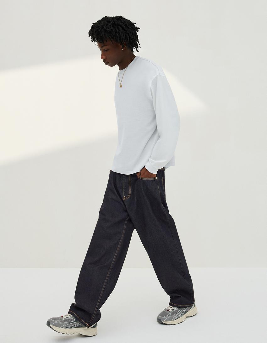 Jeans barrel bordado-Marino